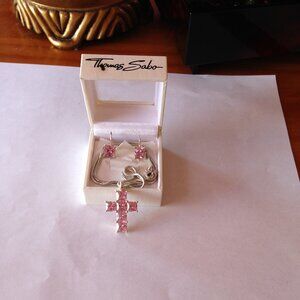 Thomas Sabo Sterling Silver Pink Cross and Chain with Earrings